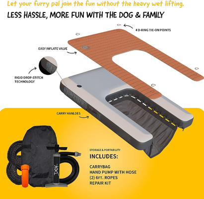 โลโก้ที่กําหนดเอง Dock Floating Inflatable DWF PVC Tarpaulin Water Inflatable Dog Ramp สําหรับการว่ายน้ําของสุนัข