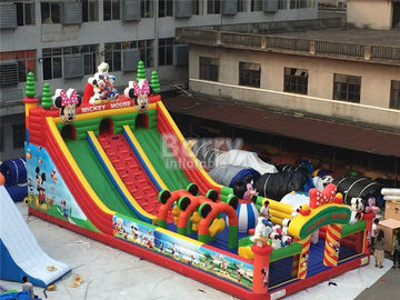 Kids Bounce Castle สนามเด็กเล่นทำให้พอง / สวนสนุกเป่าลม Mickey Cartoon สวนสนุกเป่าลม