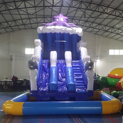 สนามหลังบ้านที่อยู่อาศัย 18ft Double Inflatable Water Slides การพิมพ์ดิจิตอล
