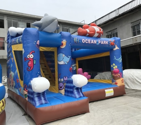 0.55mm PVC Inflatable Bouncer ปราสาทกระโดดธีมมหาสมุทรพร้อมสไลด์ 7mLX5mWX4mH