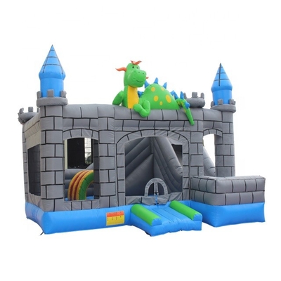 0.55mm PVC Dragon Cartoon บ้านกระโดดพองสีฟ้าสีเทาสีเขียว