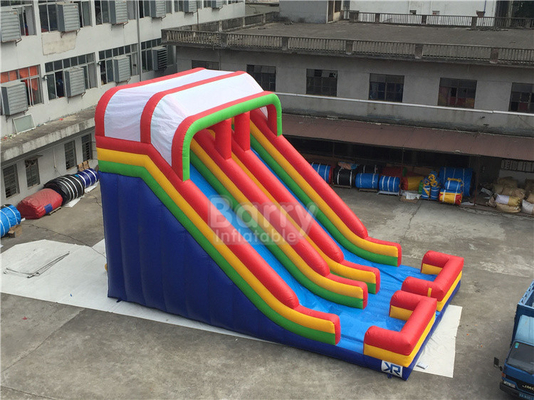 PVC Tarpaulin Rainbow Double Lane สไลด์น้ำทำให้พองสำหรับสนามเด็กเล่น